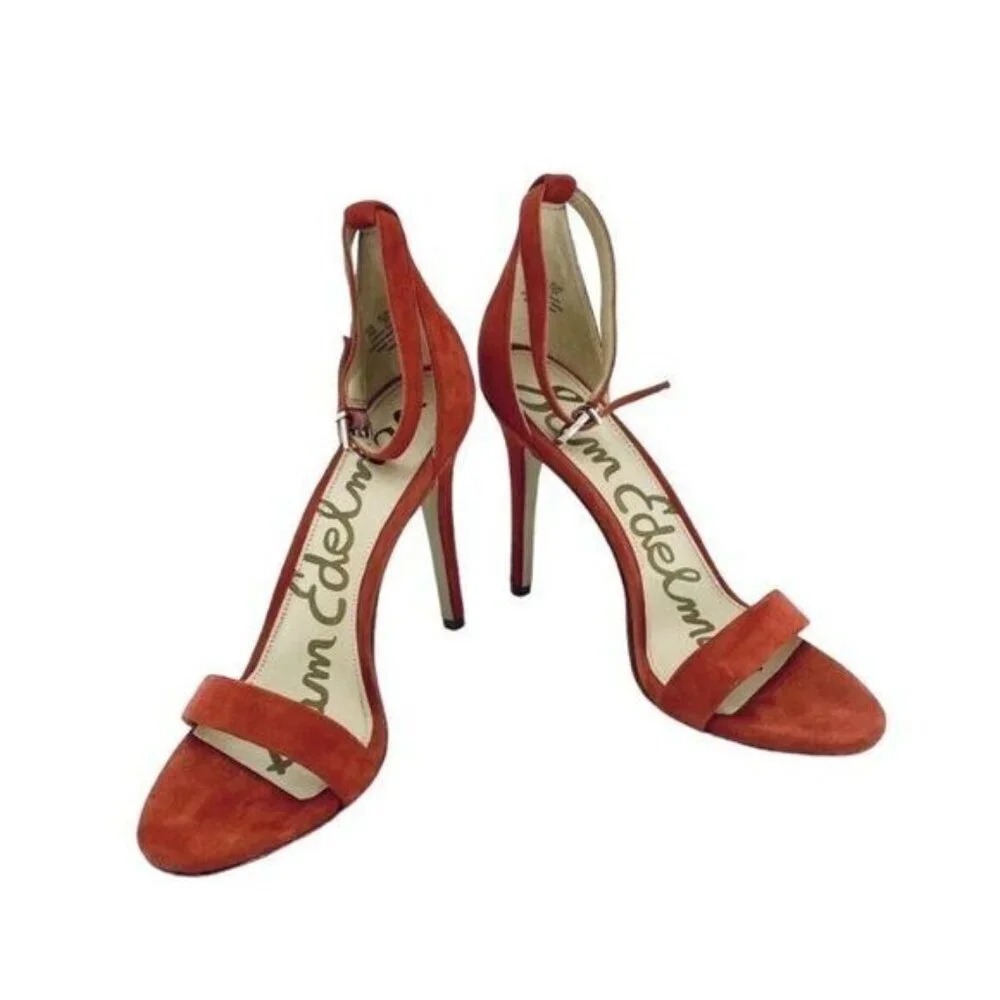 Sam Edelman Heels Orange Suede Leather Ankle Strap Stiletto Sandals SZ 7​​​